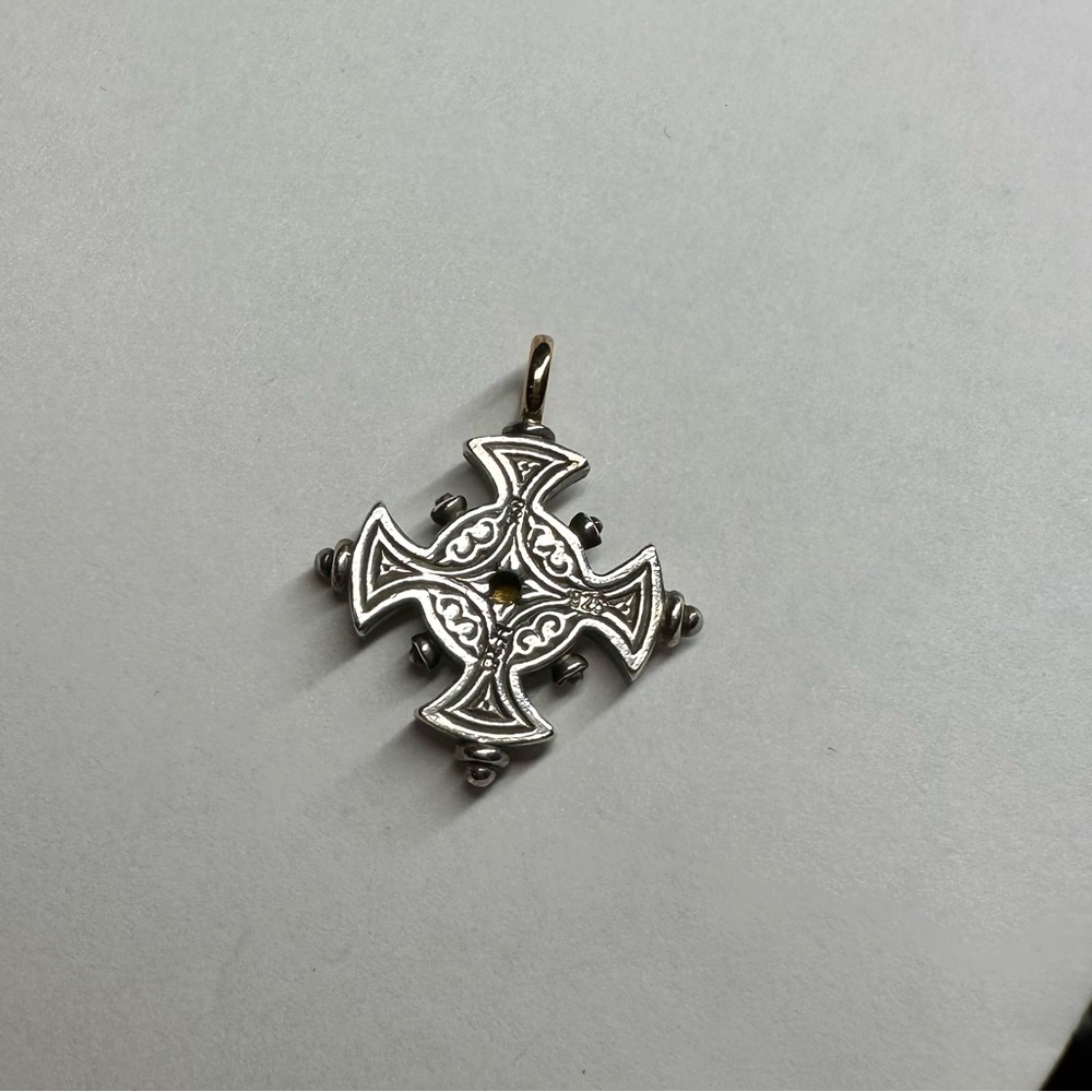 Konstantino Two Tone 18k Gold & Silver Double Sided Byzantine Cross - Picture 6 of 12